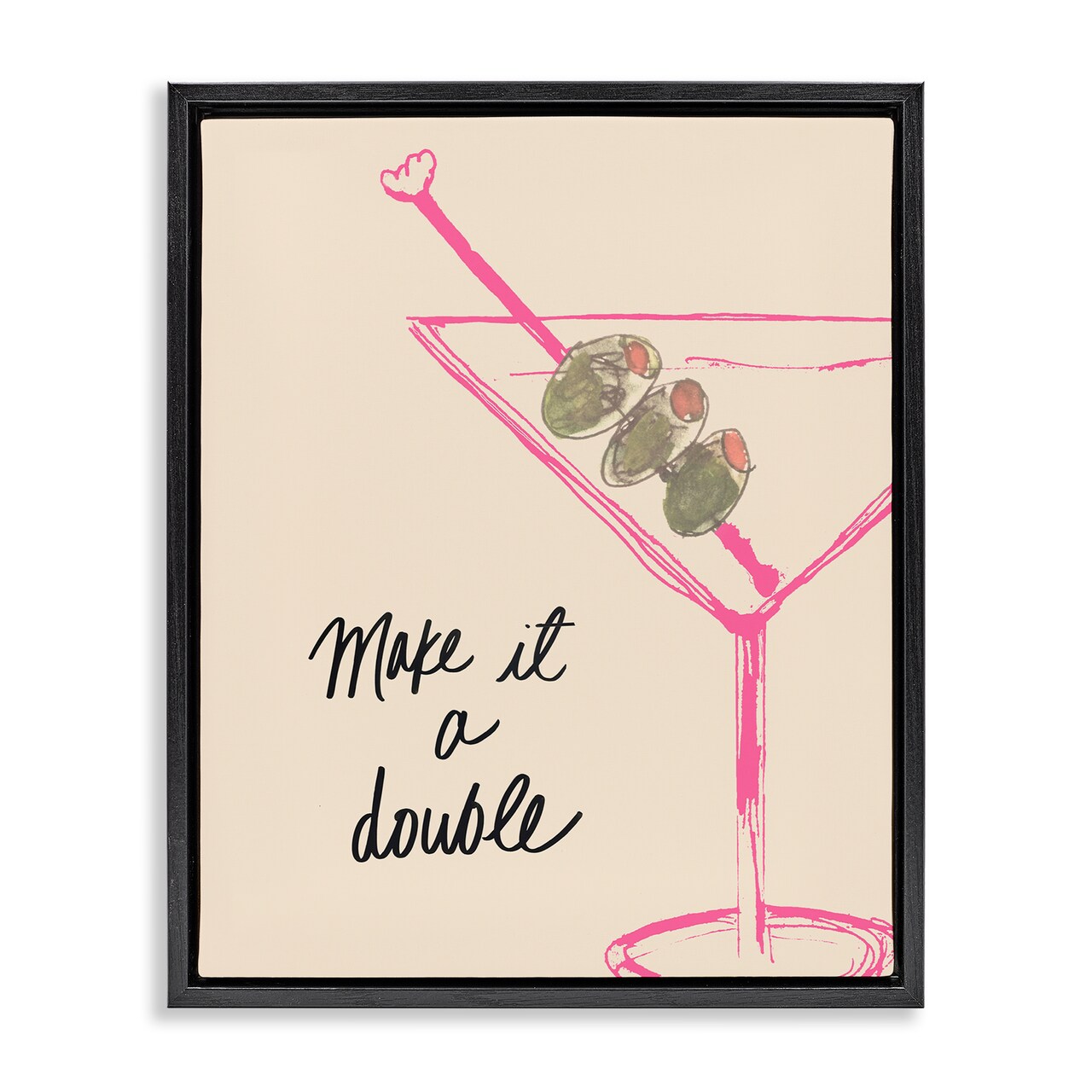Stupell Industries Make It Double Martini Framed Floater Canvas Wall Art Design by Kate Quattro